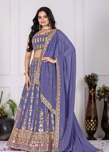 Lavender Lehenga Choli With Embroidery With Multi Thread Sequence Work