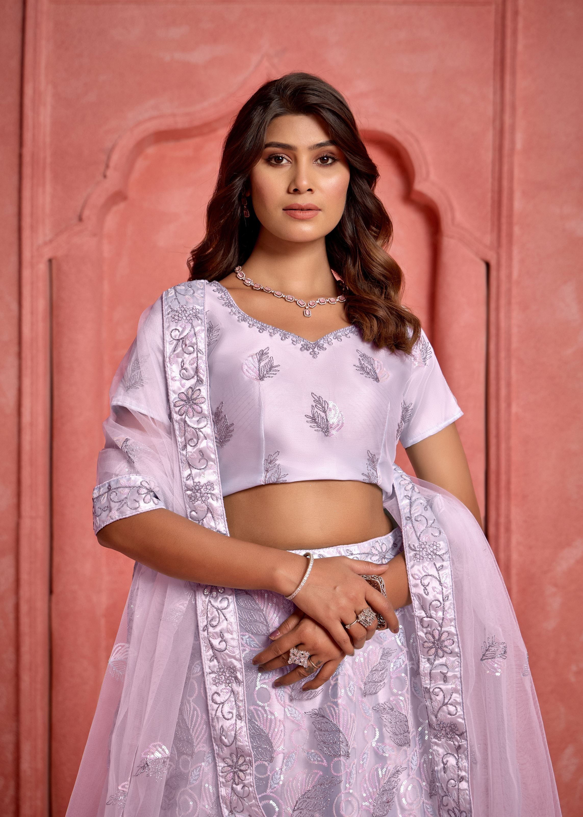 Lavender Lehenga Choli With Heavy Sequence Embroidered