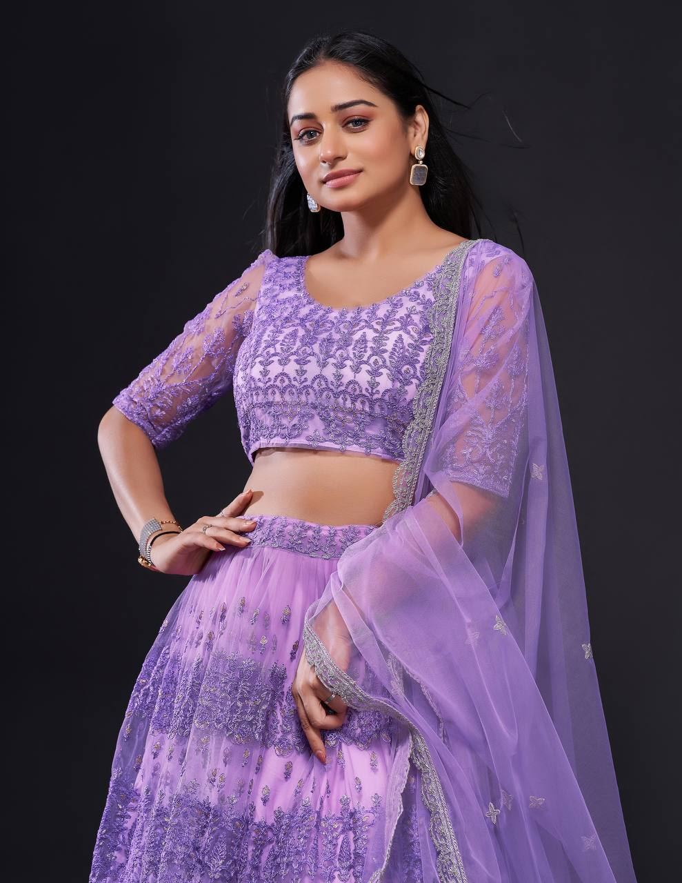 Lavender Lehenga Choli with Thread, Zari & Sequins Work
