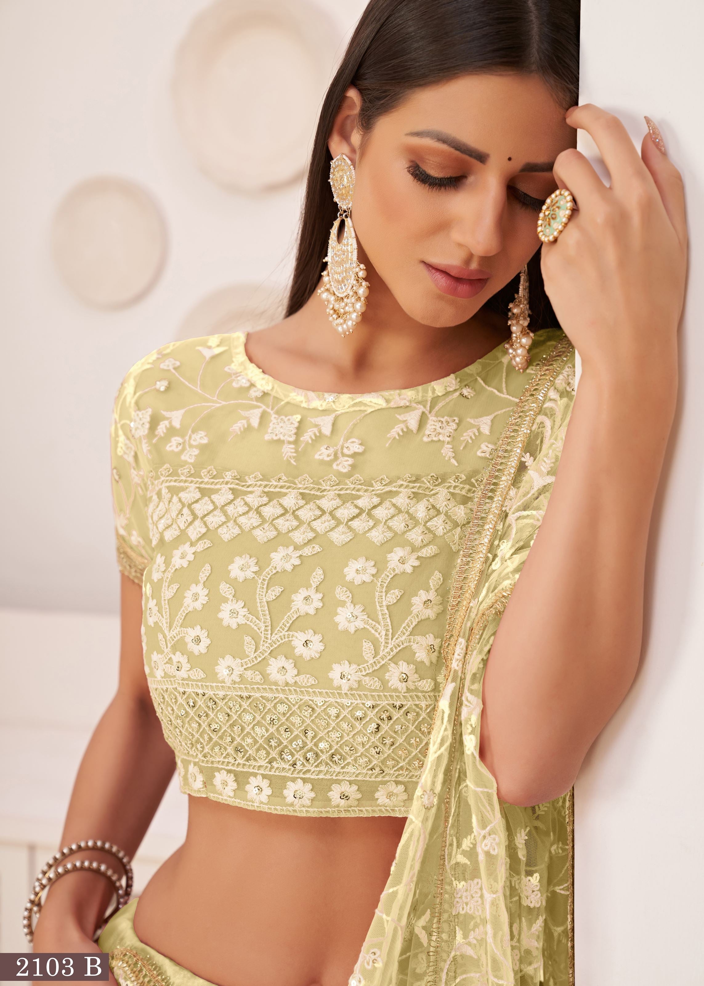 Lemon Yellow Net Lehenga Choli With Thread And Zari Sandwich Sequence Embroidery Work