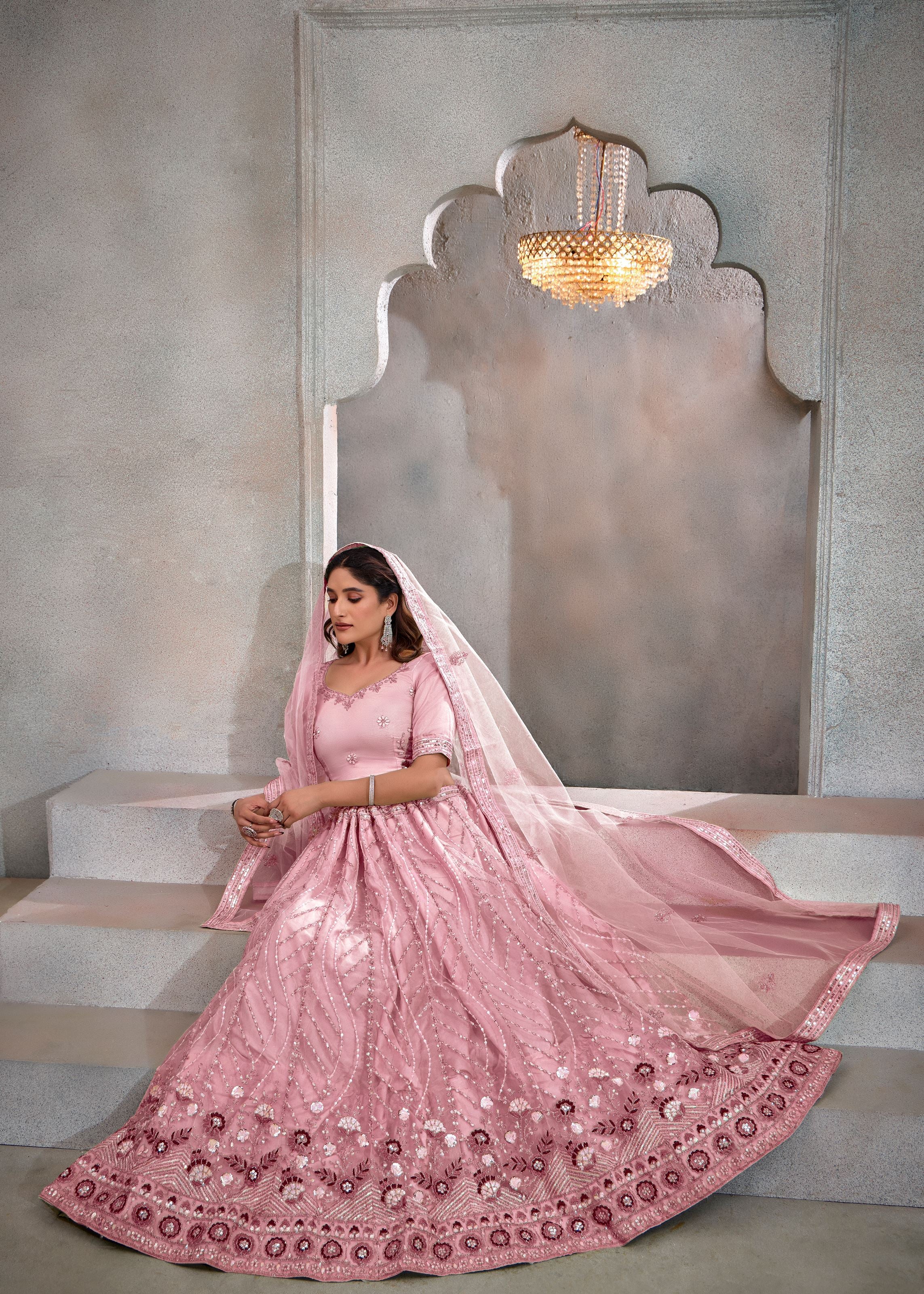 Light Pink Lehenga Choli With Heavy Sequence Embroidered