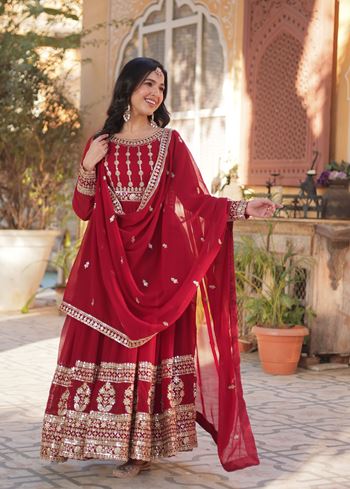 Maroon Anarkali With Heavy Embroidery Zari Sequins-work