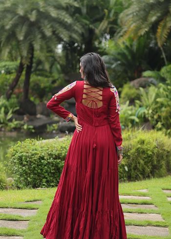 Maroon Anarkali With Heavy Kutchi Gamthi Work
