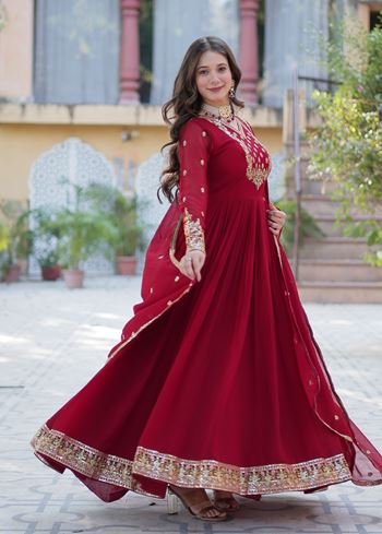 Maroon Anarkali With Heavy Sequins Embroidered work