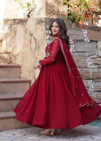 Maroon Anarkali With Heavy Sequins Multi Beads Embroidered Work
