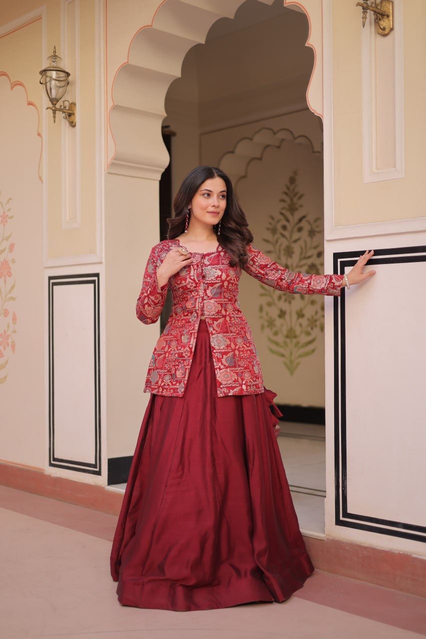 Maroon Lehenga Choli With Solid