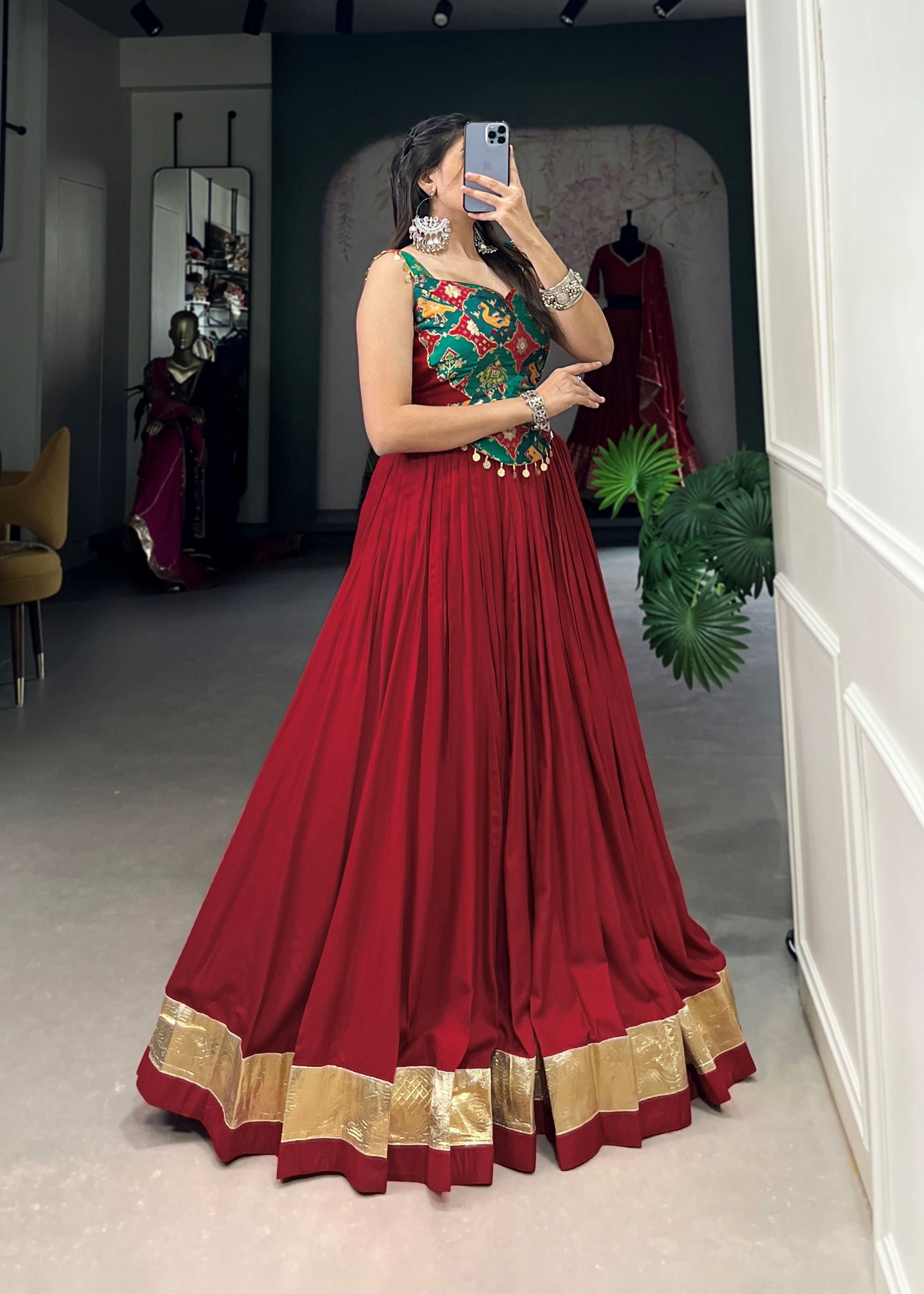 Maroon Pure Rayon Lehenga Choli with Embossed Elegance