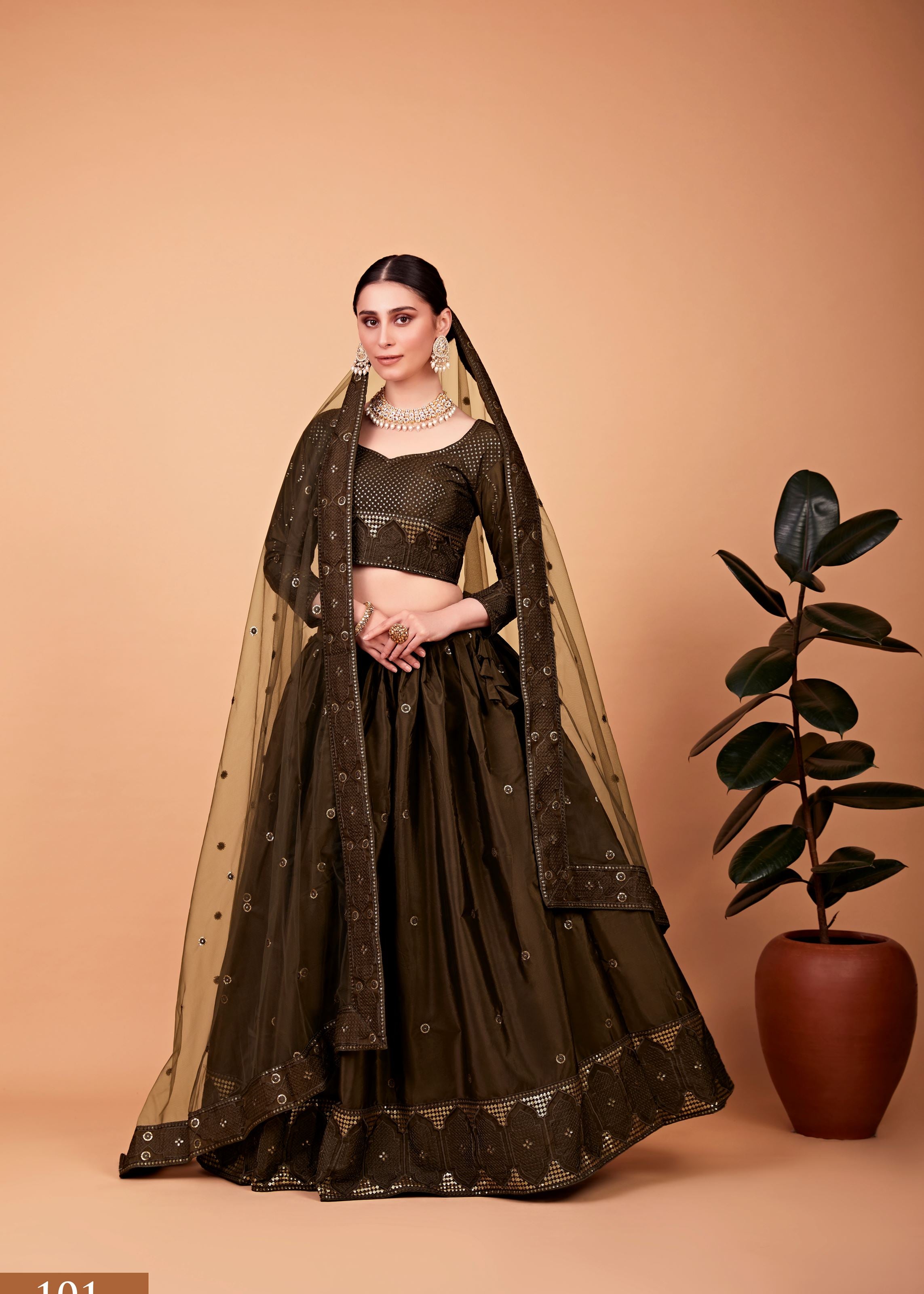 Mehndi Lehenga Choli With Thread And Sequins Embroidered Work