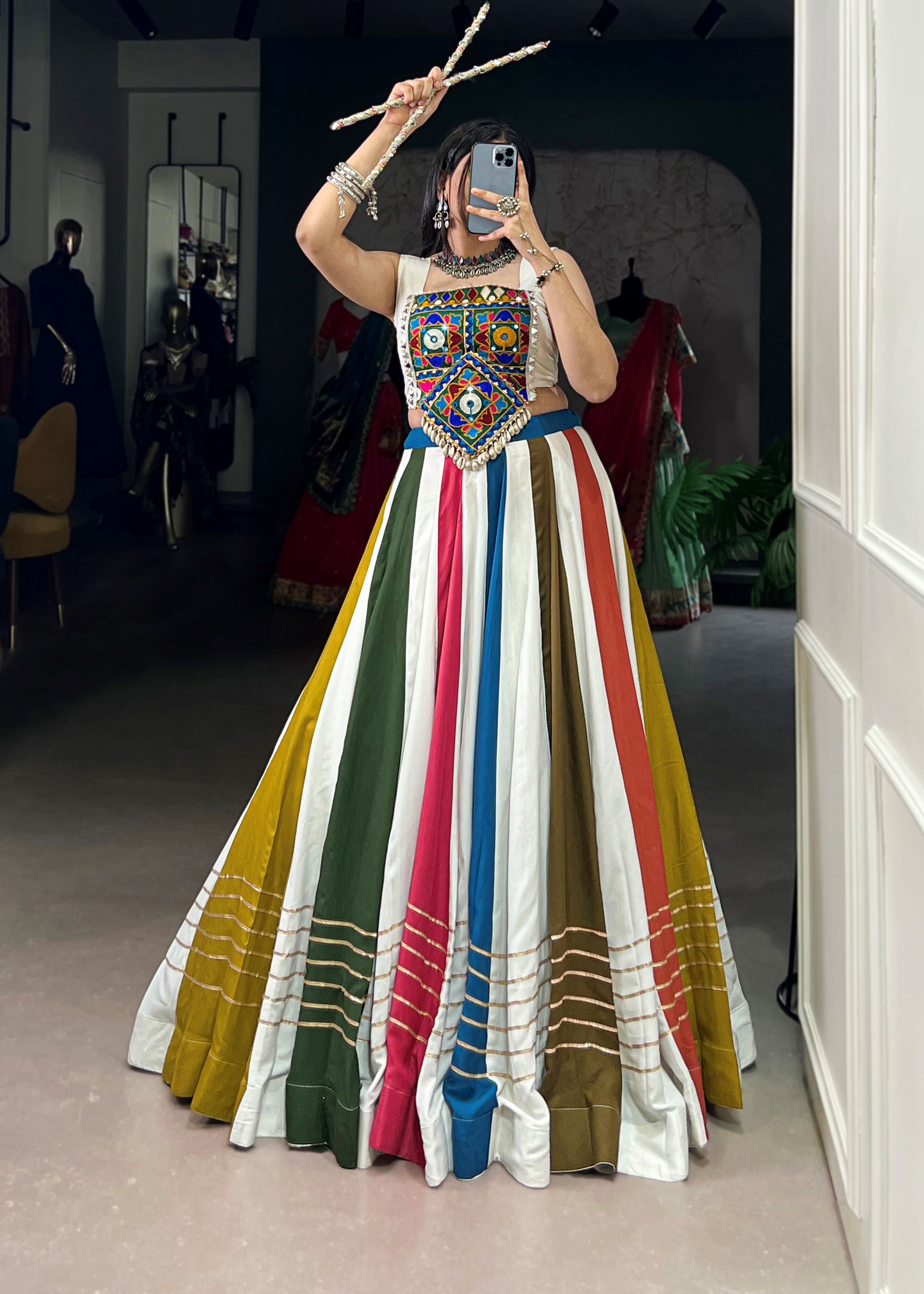 Multi Rayon Lehenga Choli with Festive Gota Patti Lace Work