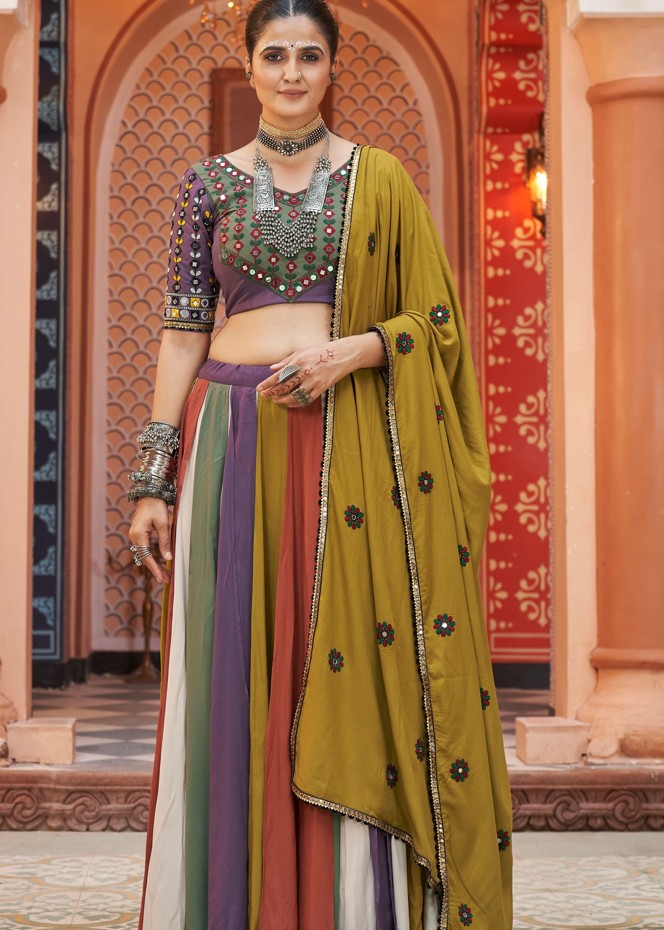 Multicolor Lehenga Choli With Plain