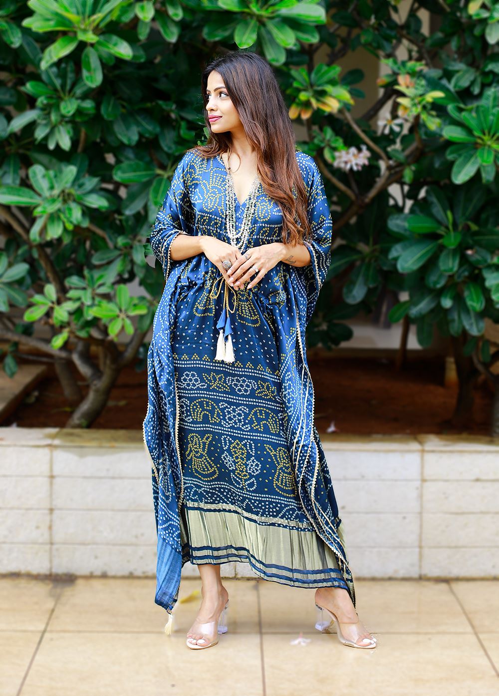 Navy blue Color Pure Gaji Silk Kaftan with Gotta Patti Tassels