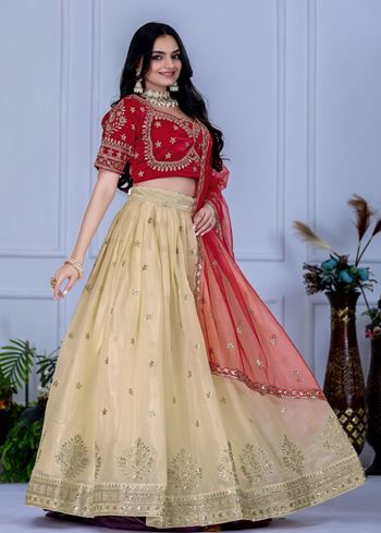 Offwhite Lehenga Choli With Embroidery With Zari Thread Sequence Work