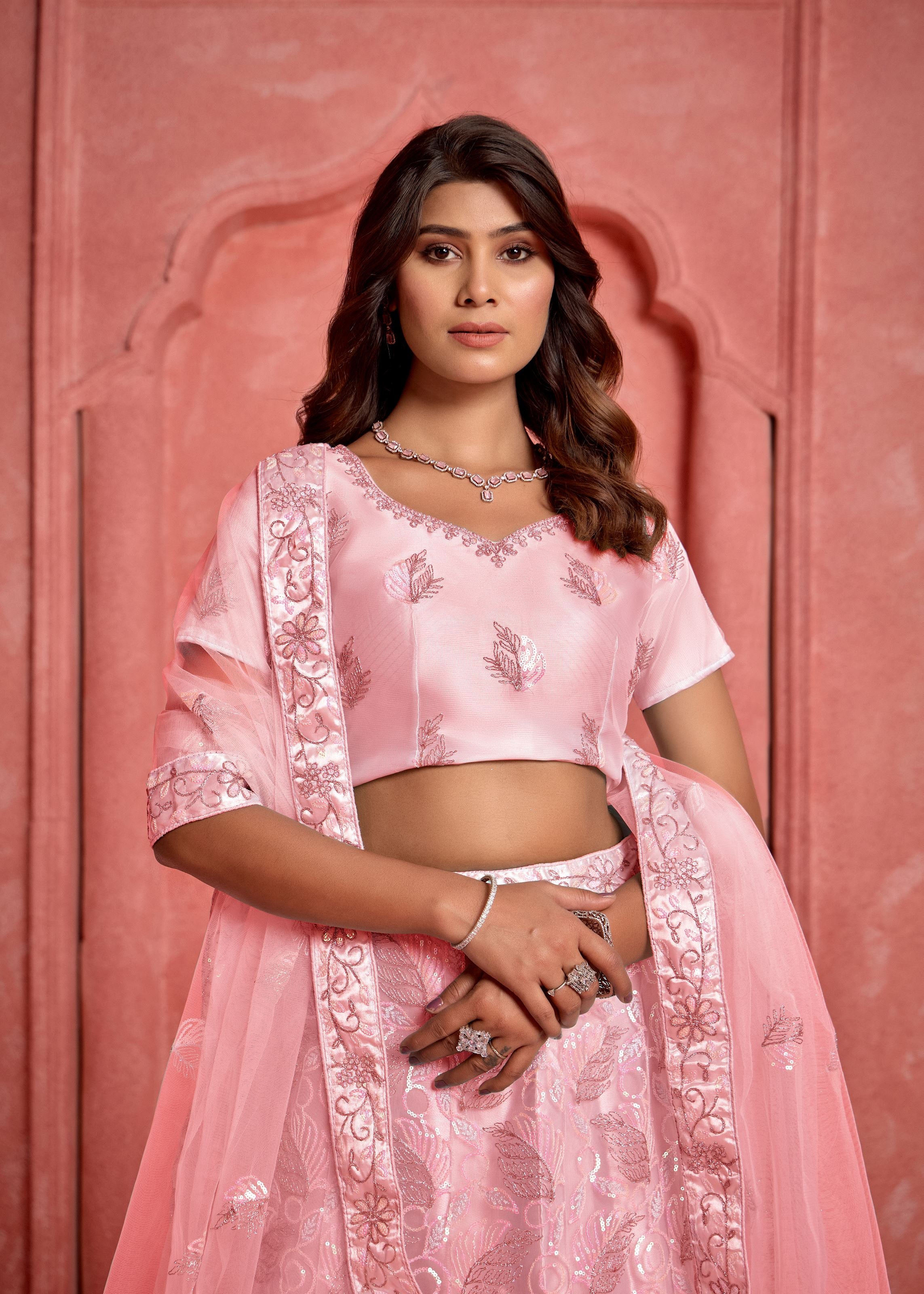 Peach Lehenga Choli With Heavy Sequence Embroidered