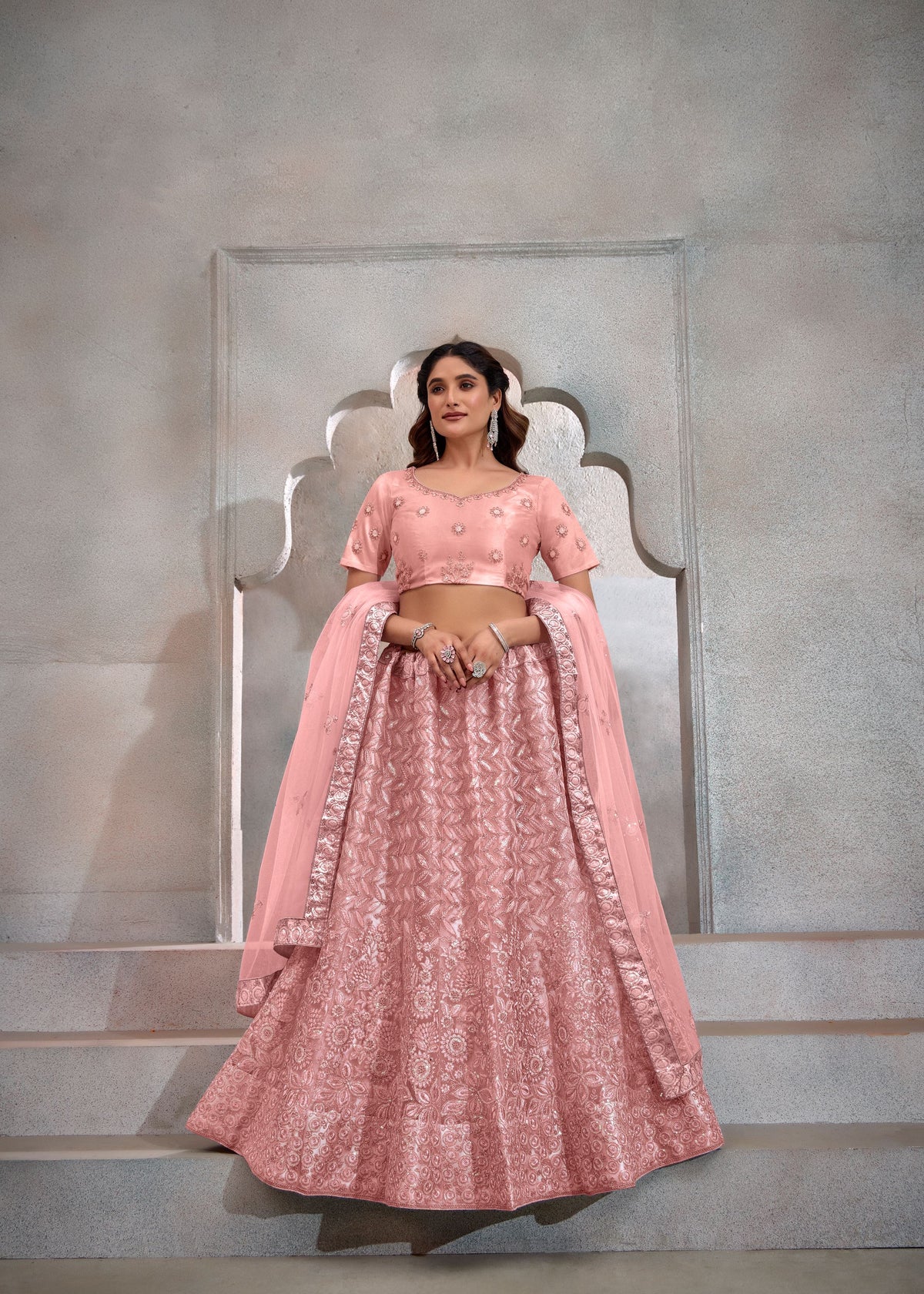 Peach Net Lehenga with Chic Sequin Work