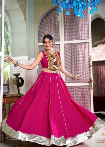 Pink Classic Rayon Lehenga Choli with Gota Patti Highlights