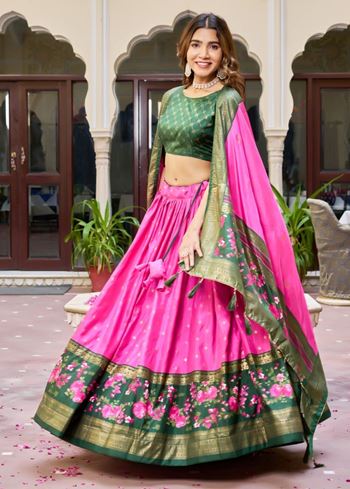 Pink Lehenga Choli With Bandhej and Ajrakh Print