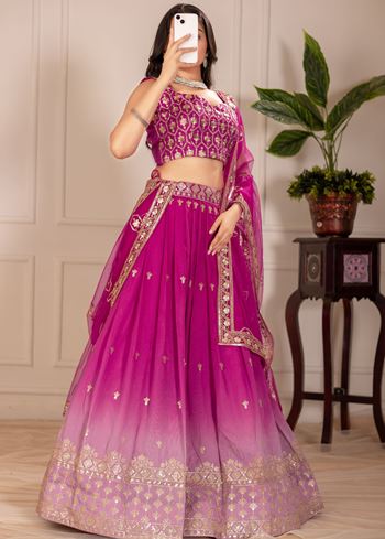 Pink Lehenga Choli With Embroidery Thread Sequence Work