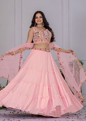 Pink Lehenga Choli With Embroidery With Multi Thread Sequence Work