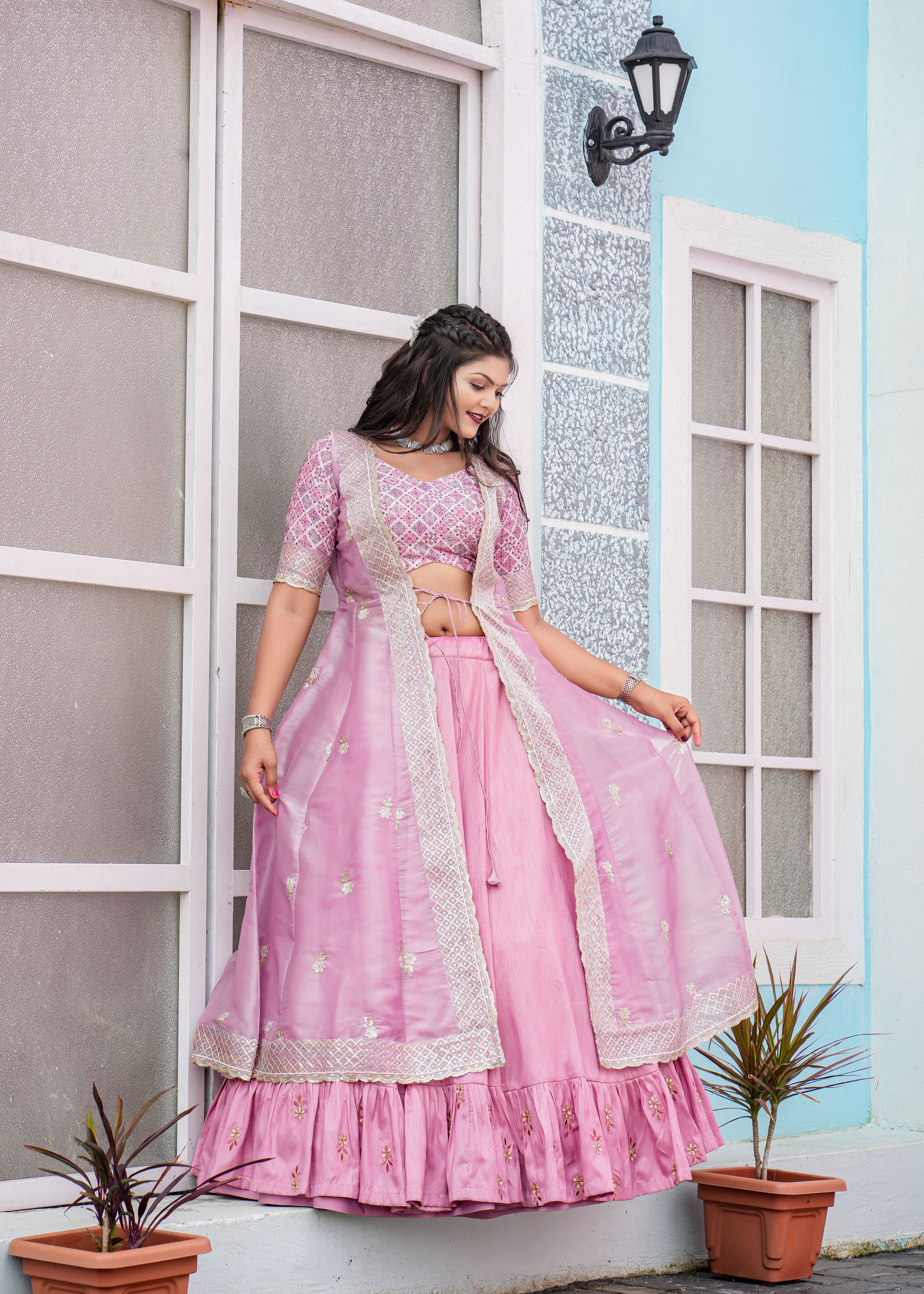 Pink Lehenga Choli With Heavy Embroidery Work