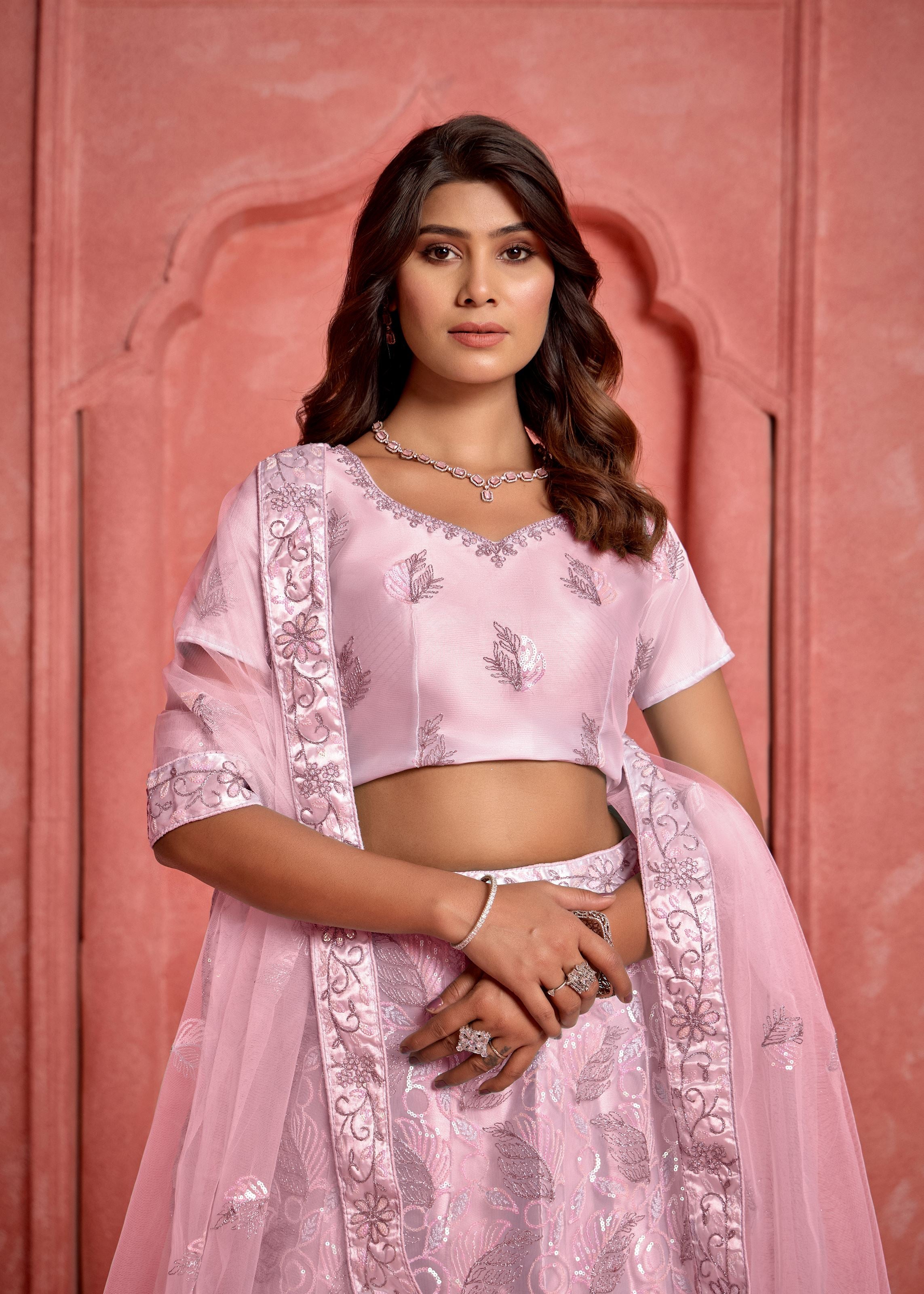 Pink Lehenga Choli With Heavy Sequence Embroidered