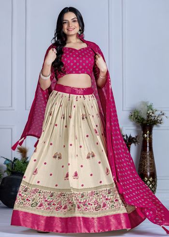 Pink Lehenga Choli With Jacquard With Jari Lining With Print
