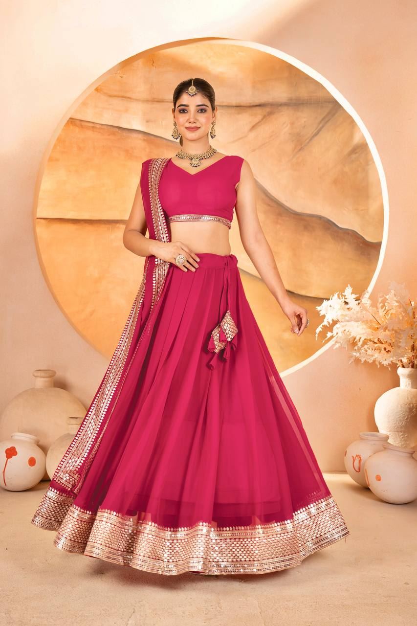 Pink Lehenga Choli With Sequins Embroidered Work