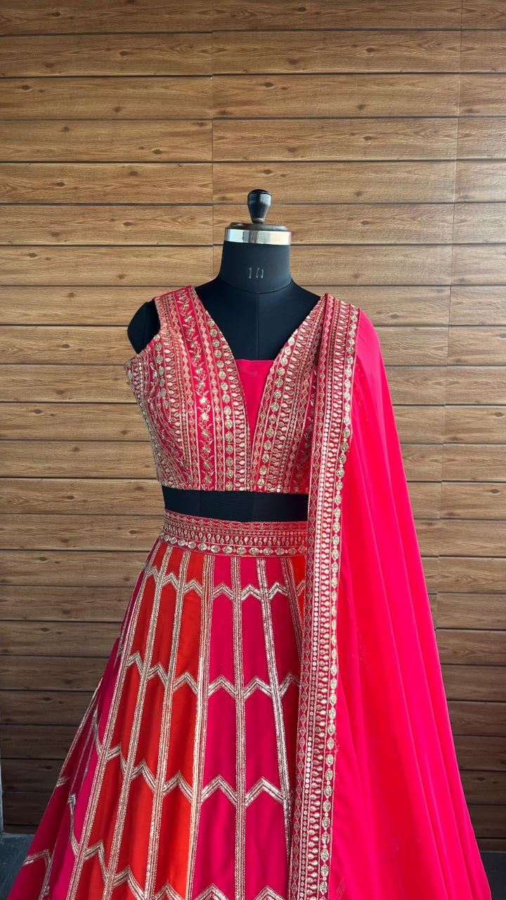 Pink Lehenga Choli With Sequins With Jari Embroidery Work