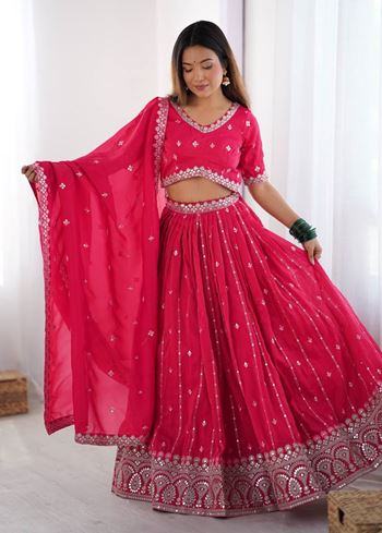 Pink Lehenga Choli With Thread Sequnce Work