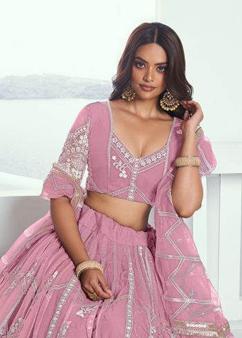 Pink Lehenga Choli With Zari Work And Sequence Work Embroidery