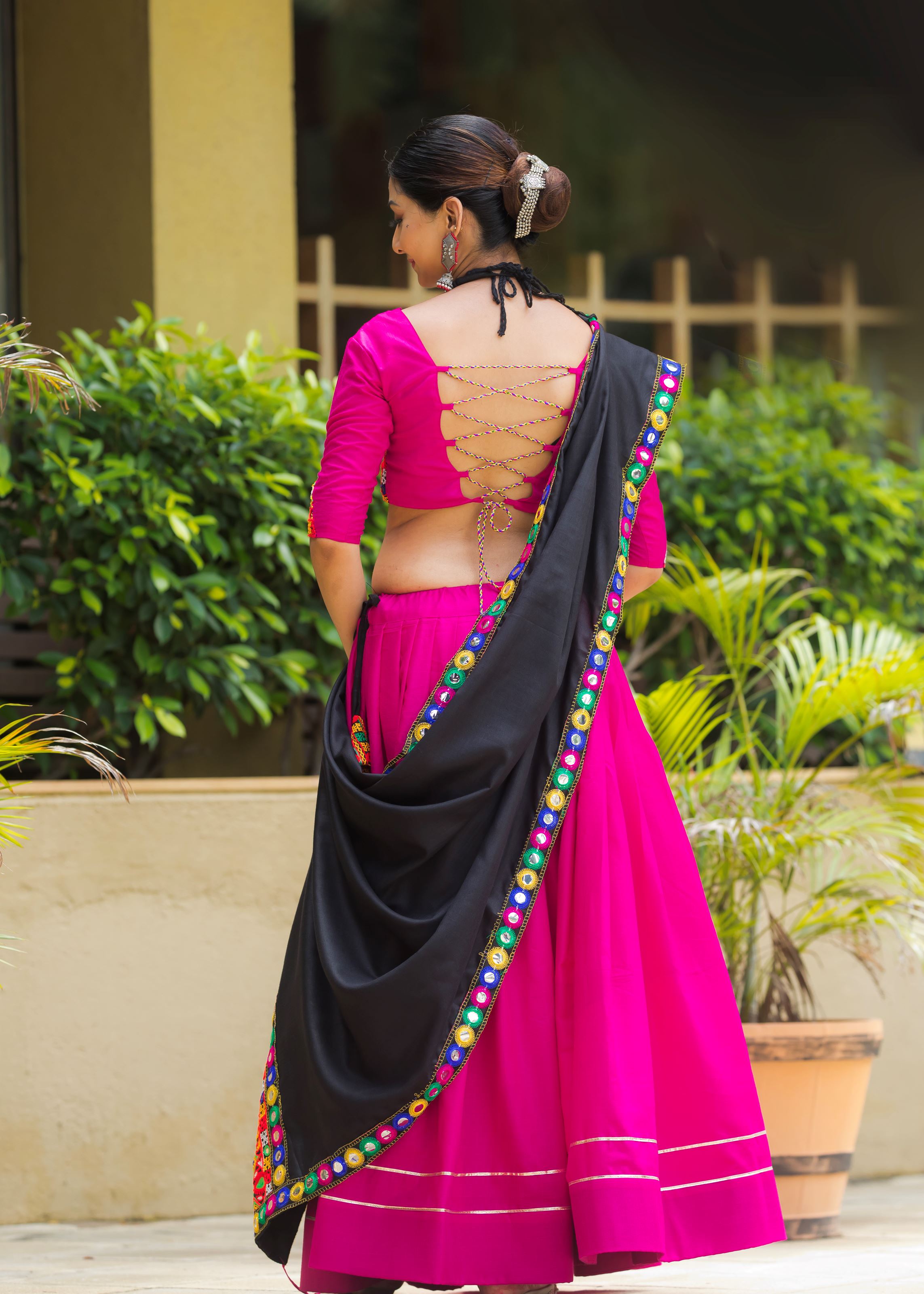 Pink Navratri Chaniya Choli With Gamthi Work Butta