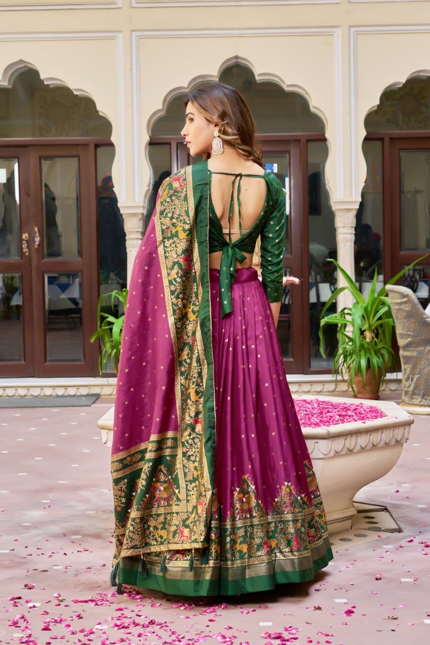 Purple Lehenga Choli With Bandhej and Ajrakh Print