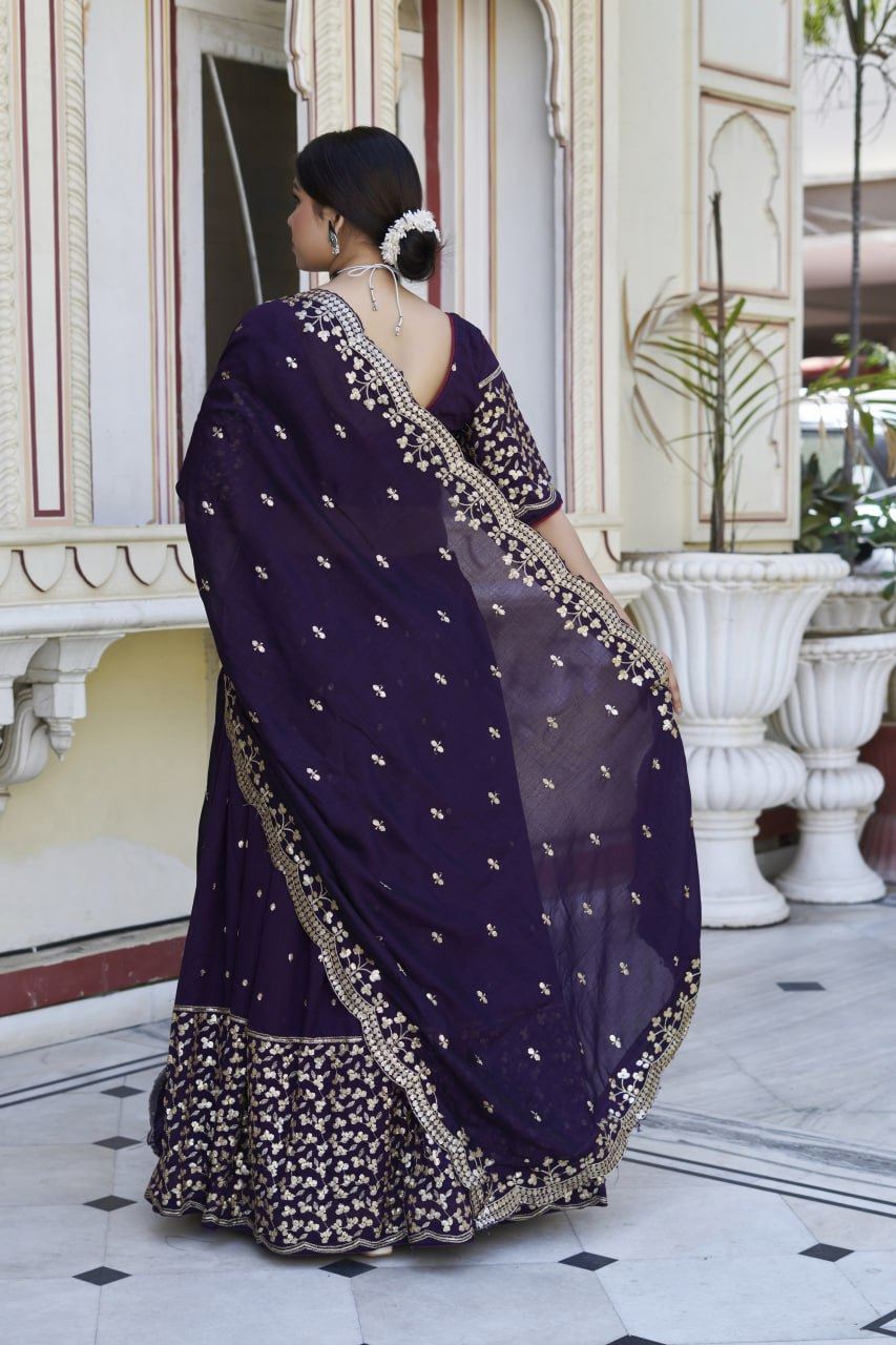 Purple Lehenga Choli With Embroidery Rajwadi Work