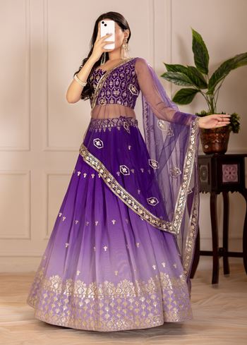 Purple Lehenga Choli With Embroidery Thread Sequence Work