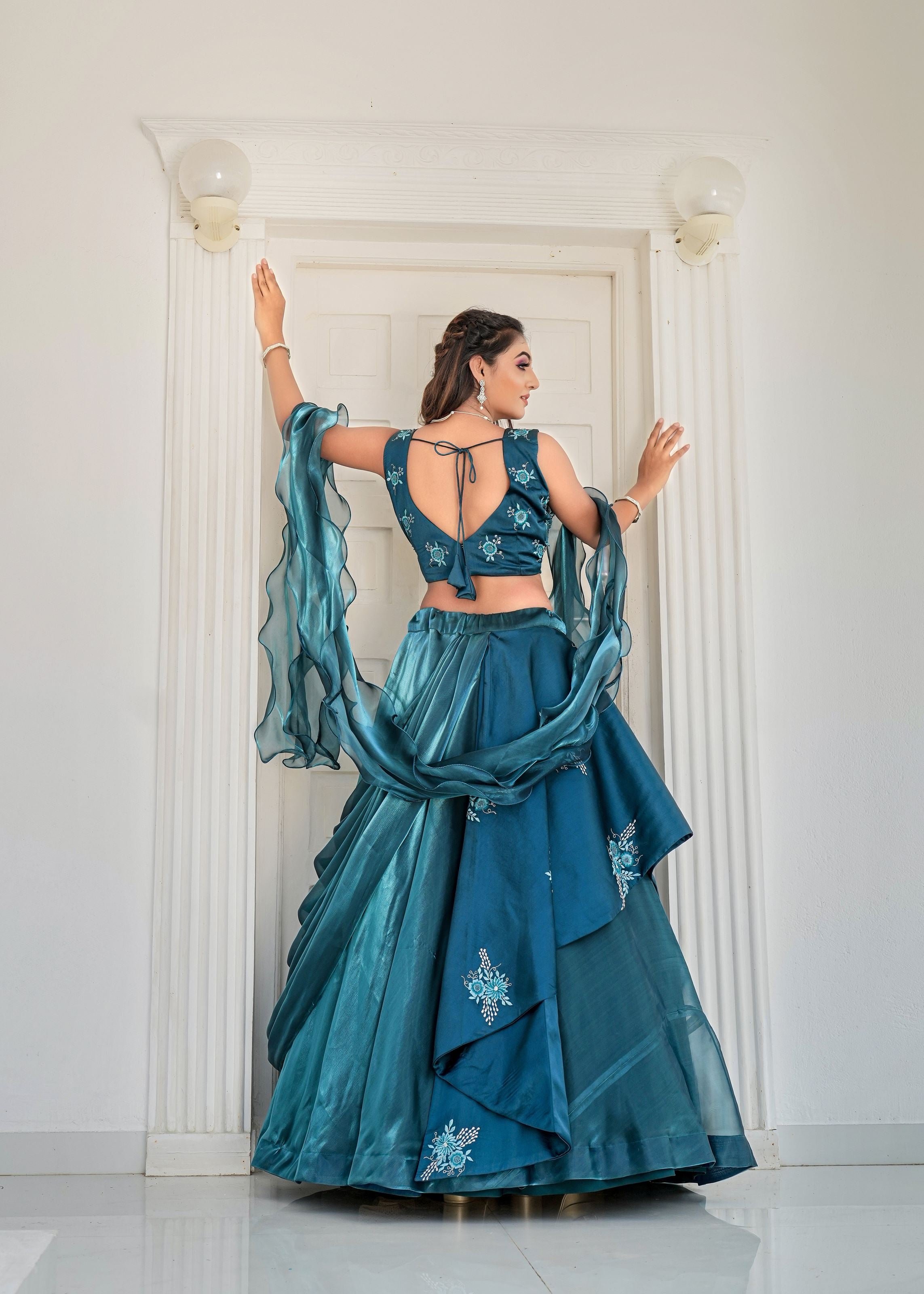 Rama Lehenga Choli With Heavy Embroidery Thread Sequins Work