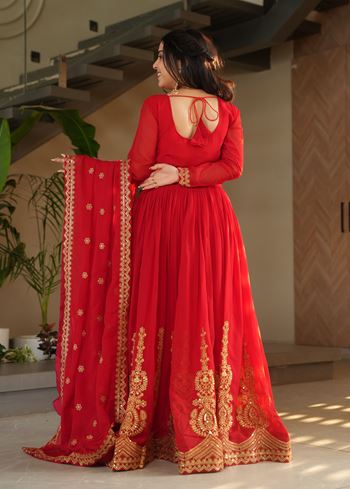 Red Anarkali With Heavy Embroidery Zari Sequins work