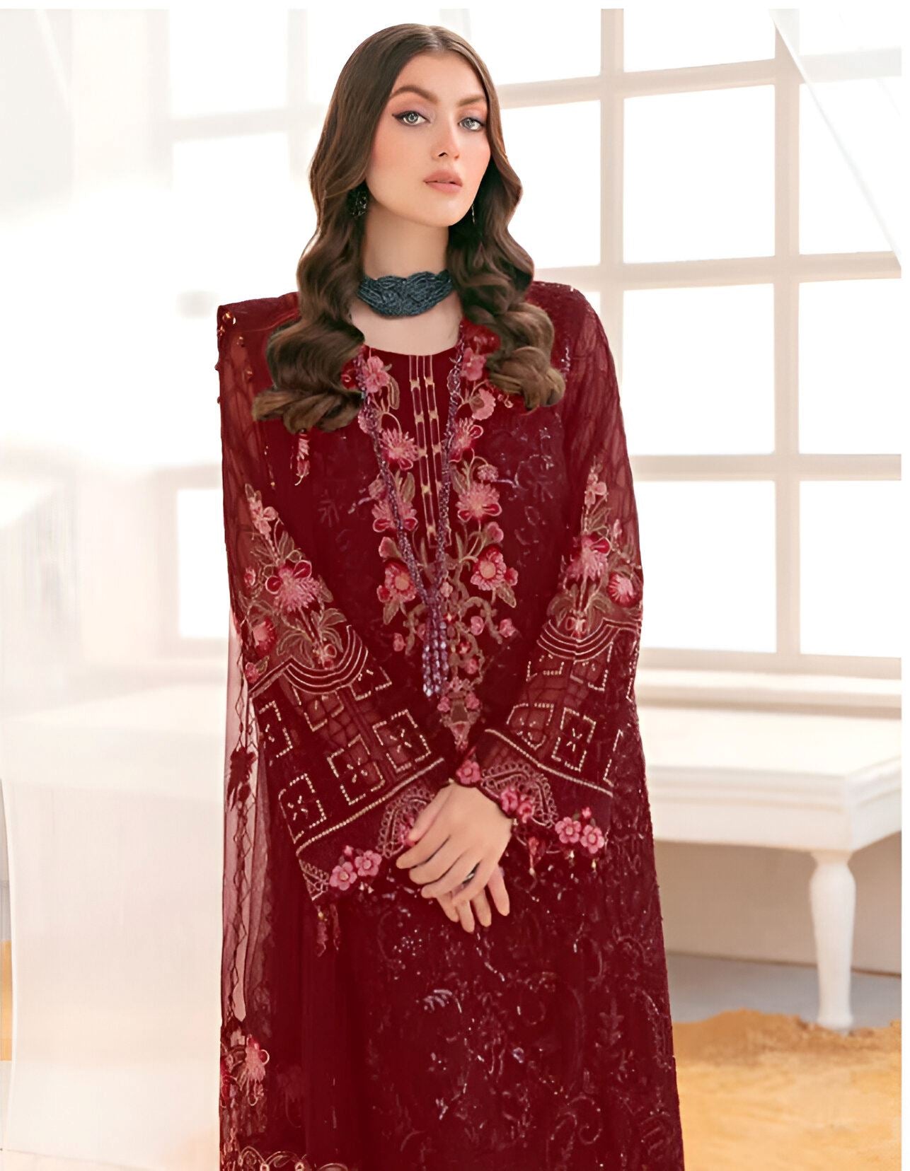 Red Heavy Designer Suit With Heavy Embroidery Work