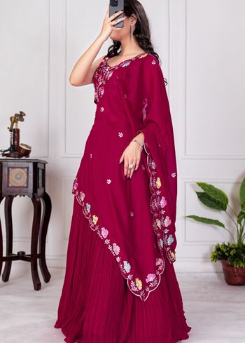 Red Lehenga Choli With Embroidery With Multi Thread Sequence Work