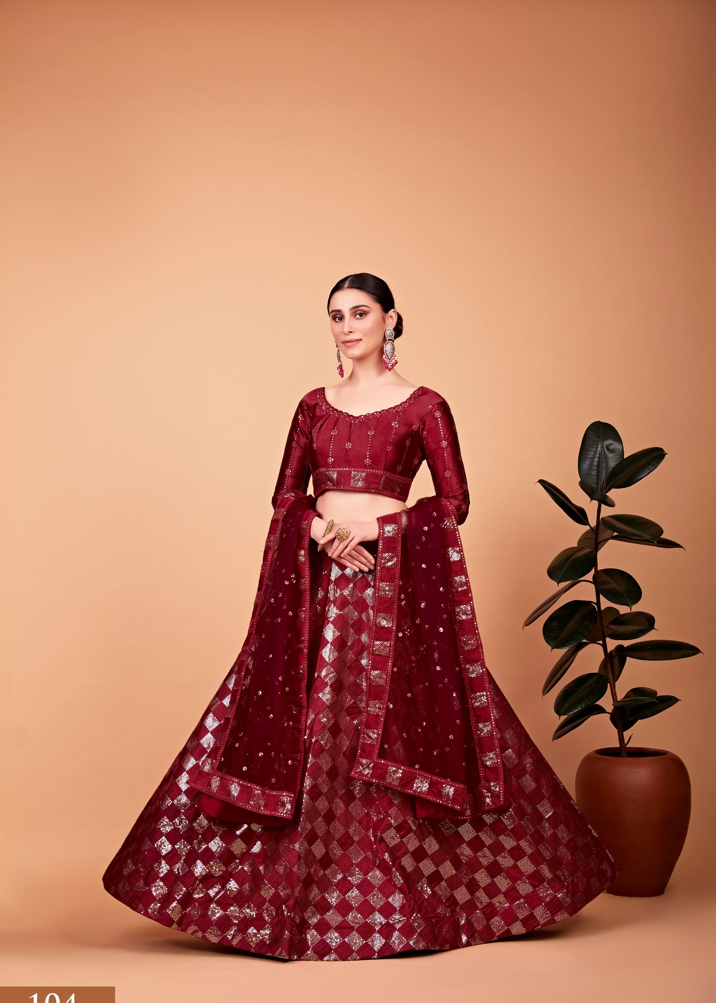 Red Lehenga Choli With Thread And Sequins Embroidered Work