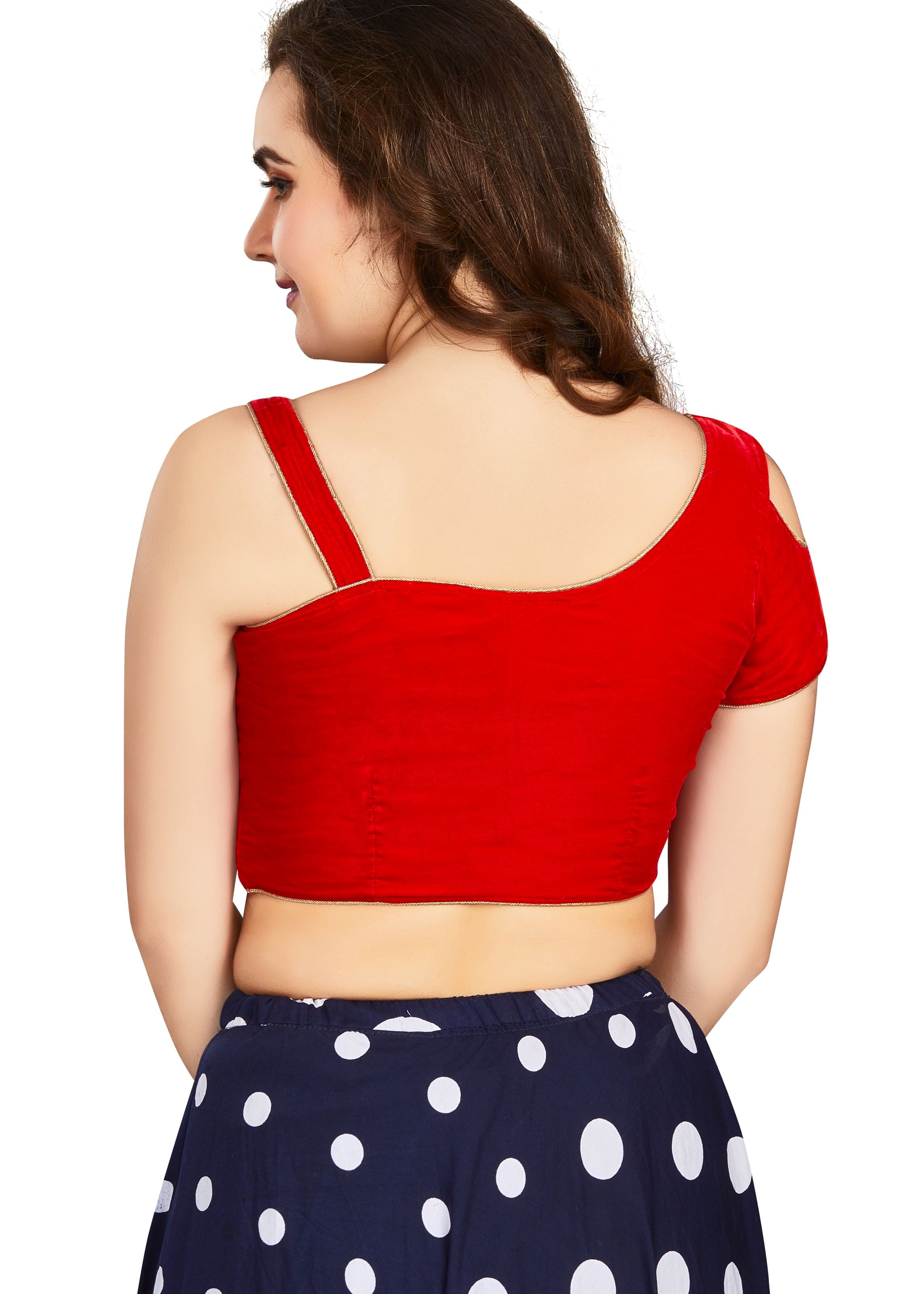 Red Velvet Boat Neck Plain Blouse