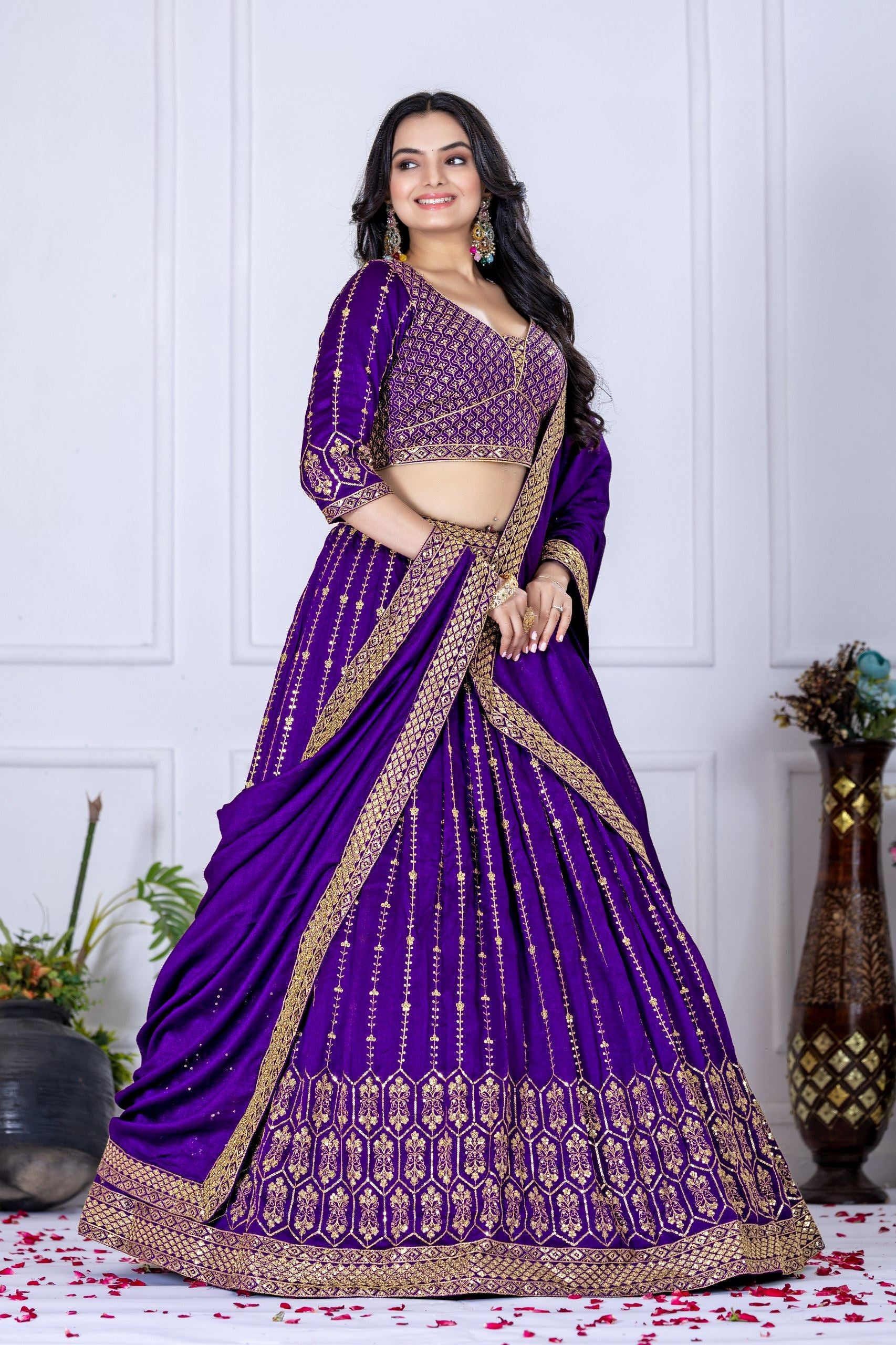 Royalblue Lehenga Choli With Embroidery With Multi Thread Sequence Work