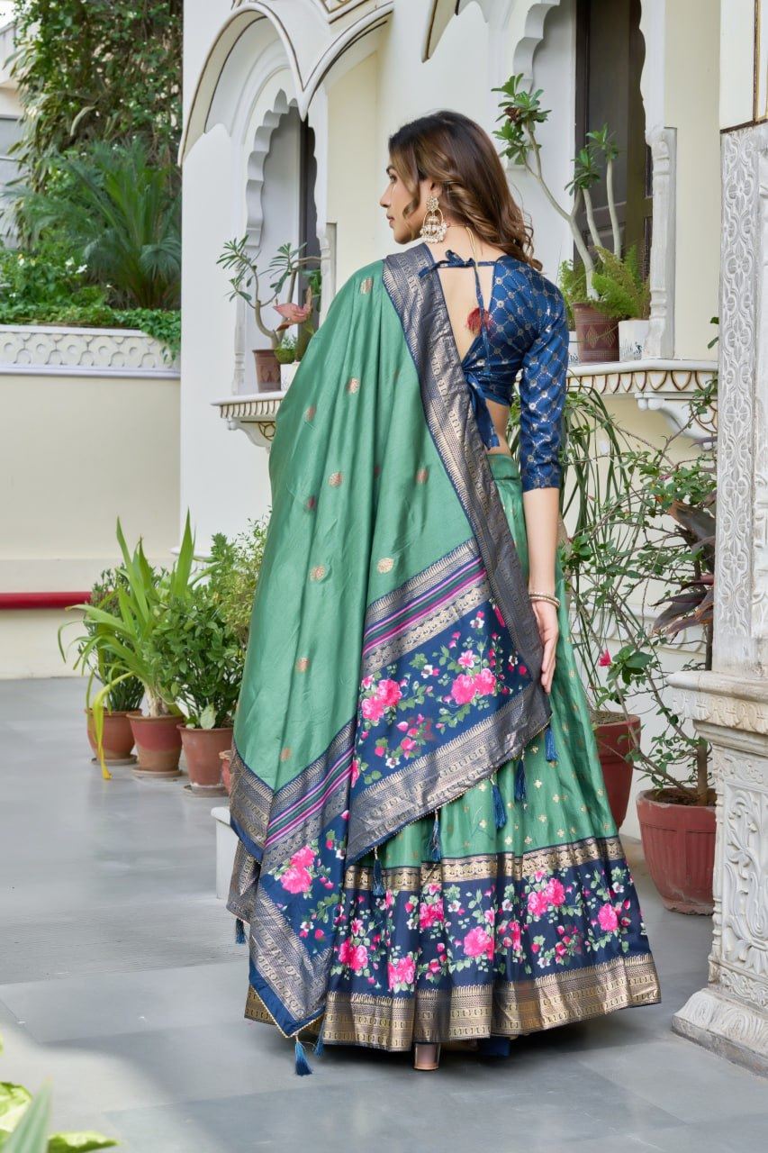 Seagreen Lehenga Choli With Bandhej and Ajrakh Print