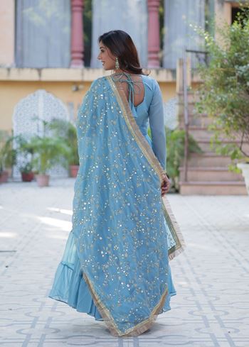 Sky Anarkali With Heavy Embroidered work