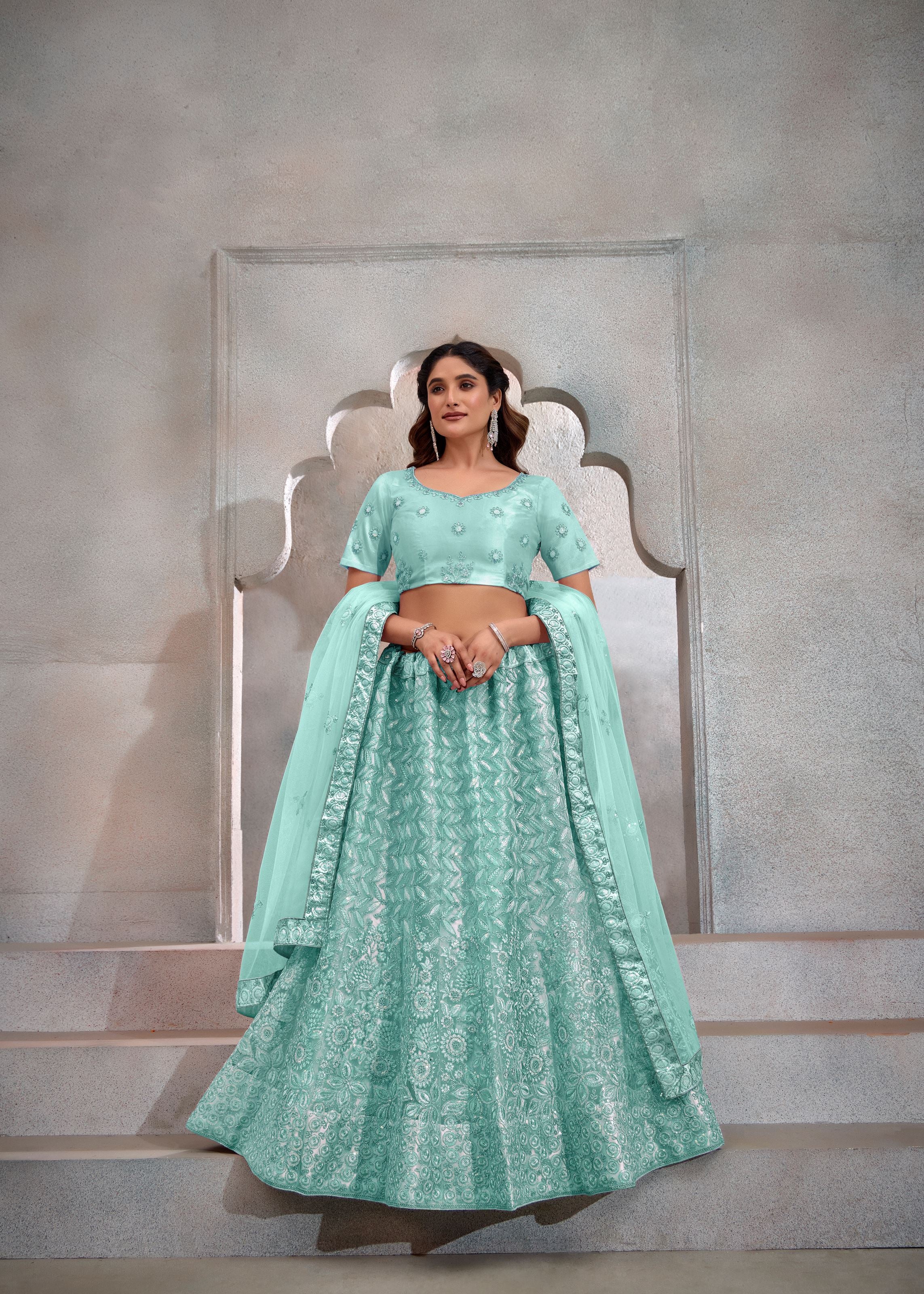 Sky Lehenga Choli With Heavy Sequence Embroidered