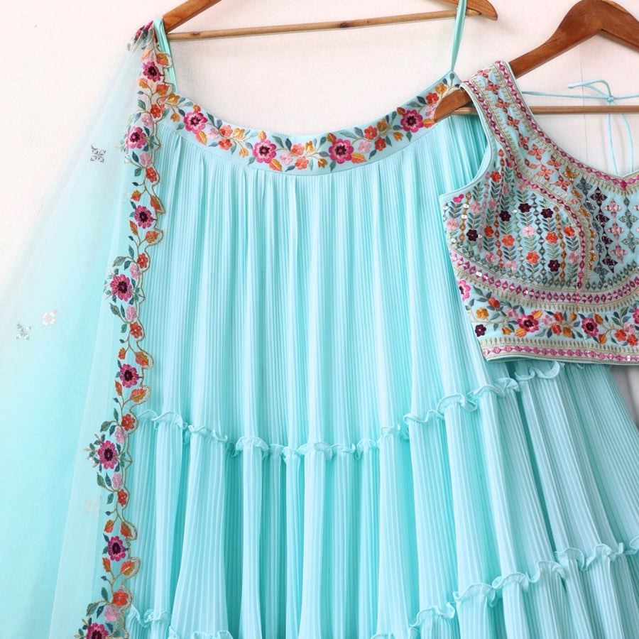 Sky Lehenga Choli With Thread and Sequence Embroidery Work