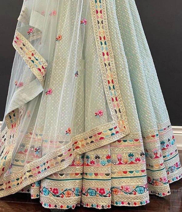 Sky Lehenga Choli With Thread and Sequence Embroidery Work