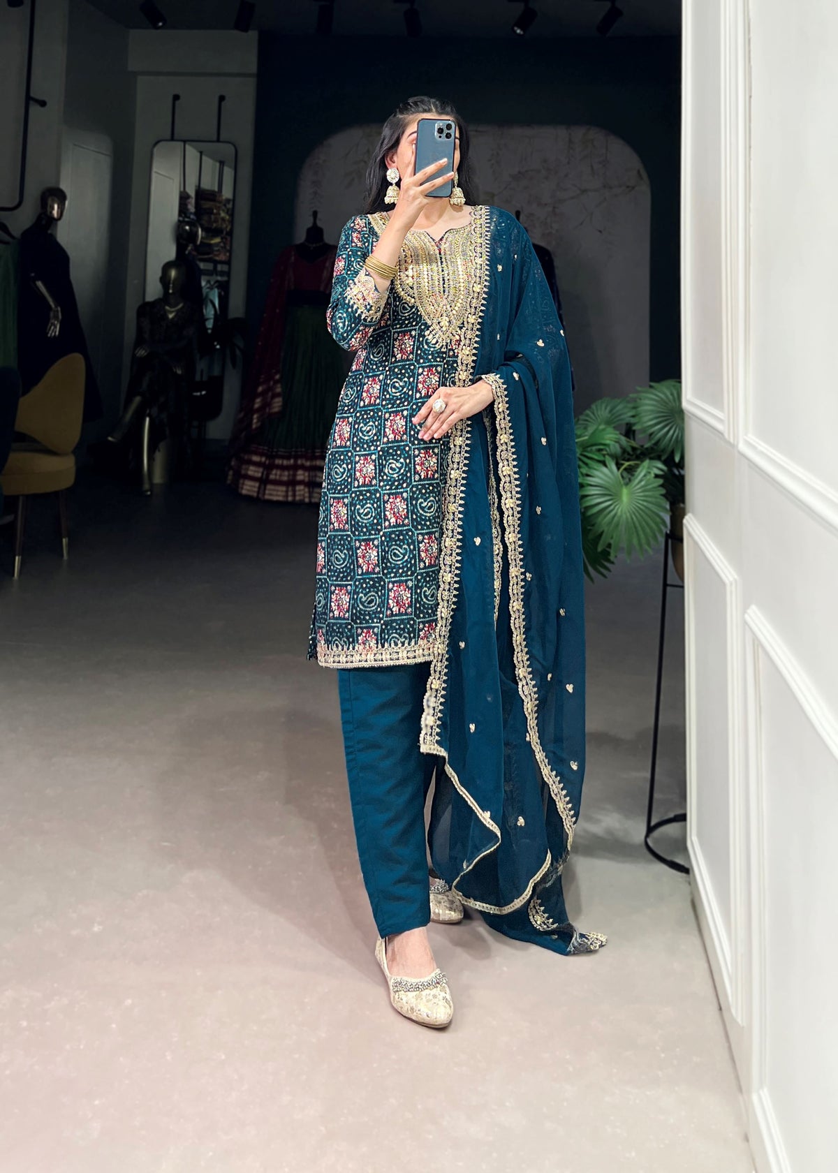Teal Pure Comfort With Pure Style Printed Pure Rayon Salwar Suit