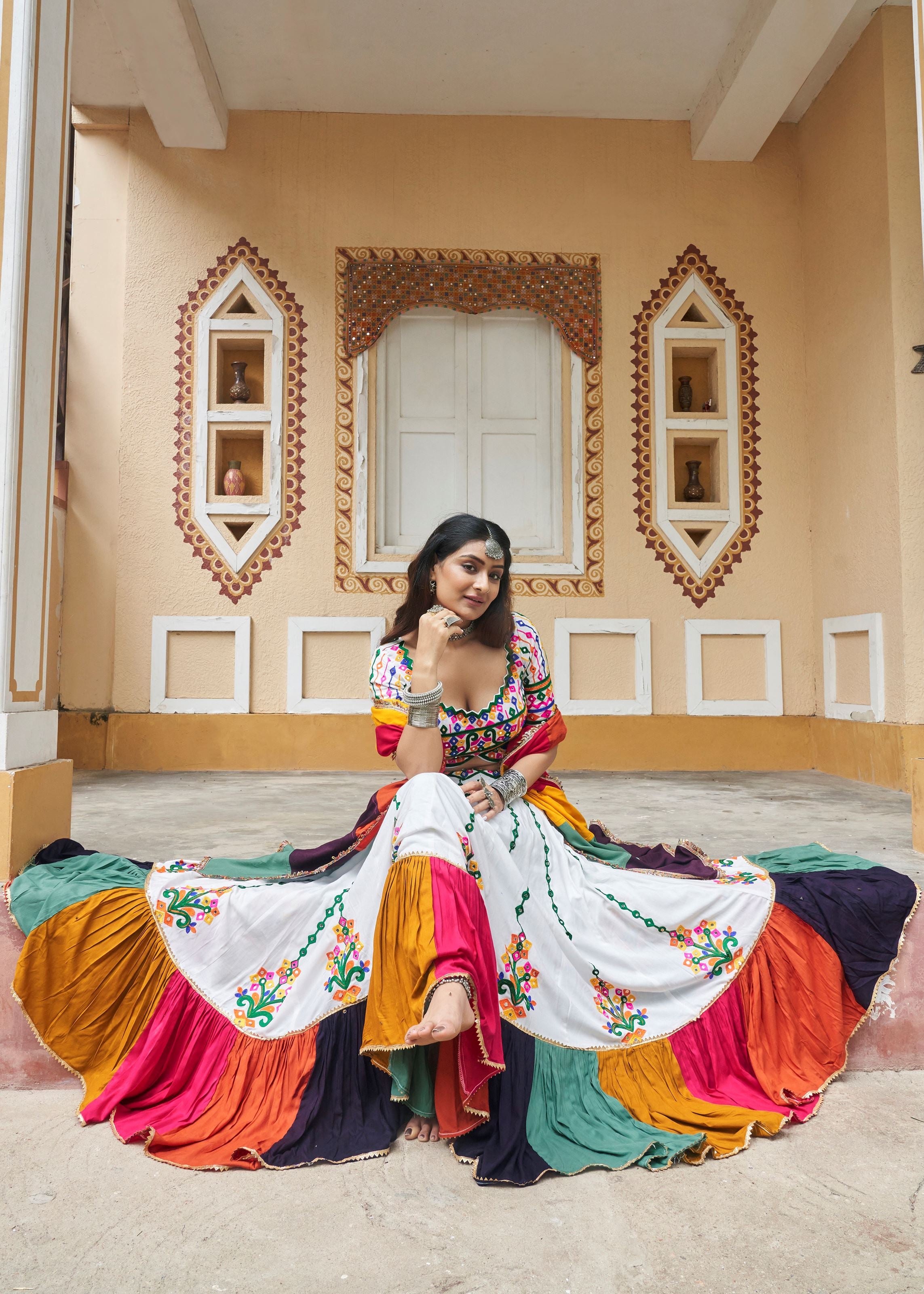 White Lehenga Choli With Embroidered