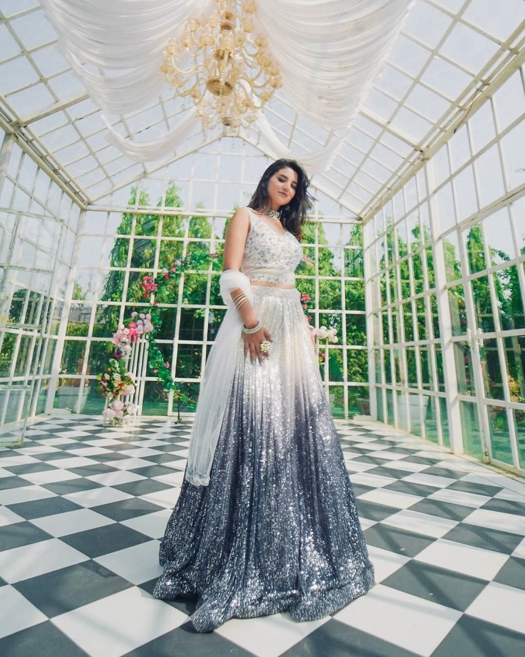 Whiteblue Lehenga Choli With Shaded Georgette