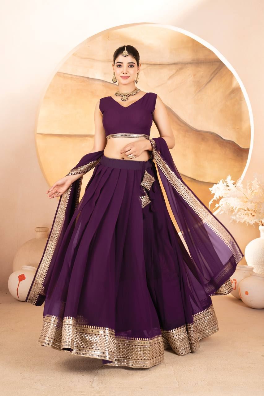 Wine Lehenga Choli With Sequins Embroidered Work
