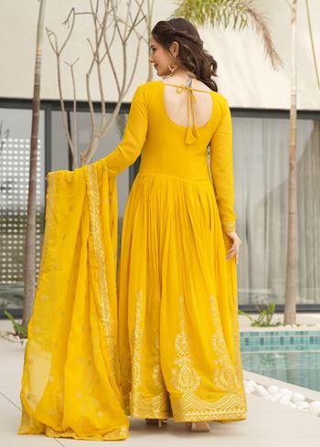 Yellow Anarkali With Heavy Embroidery Zari Sequins work